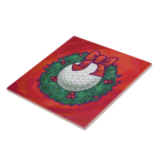 Golf Ball-kerstkreet op rood Tegeltje (Zijkant)