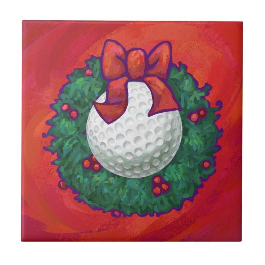 Golf Ball-kerstkreet op rood Tegeltje (Voorkant)