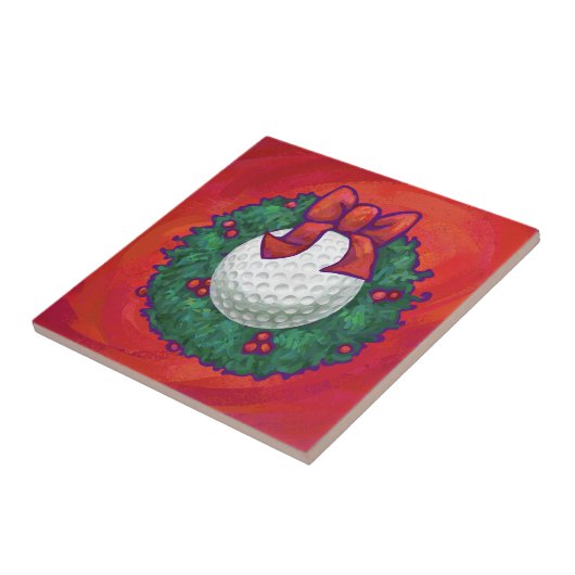 Golf Ball-kerstkreet op rood Tegeltje (Zijkant)