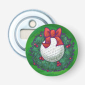 Golf Ball-kerstmis met groen Button Flesopener (Voorkant)
