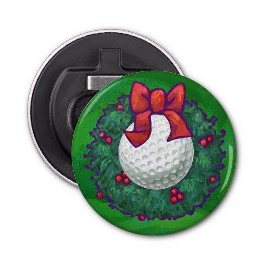 Golf Ball-kerstmis met groen Button Flesopener (Voorkant)