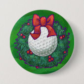 Golf Ball-kerstmis met groen Ronde Button 7,6 Cm (Voorkant)