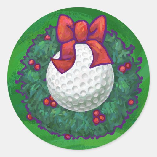 Golf Ball-kerstmis met groen Ronde Sticker (Voorkant)