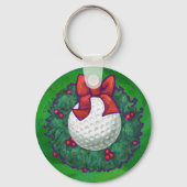 Golf Ball-kerstmis met groen Sleutelhanger (Voorkant)