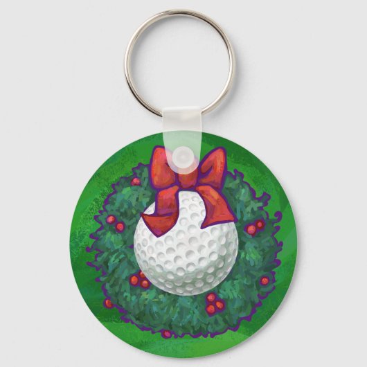 Golf Ball-kerstmis met groen Sleutelhanger (Voorkant)