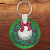 Golf Ball-kerstmis met groen Sleutelhanger (Voorkant)