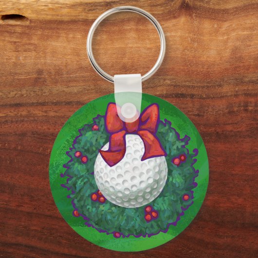 Golf Ball-kerstmis met groen Sleutelhanger (Voorkant)