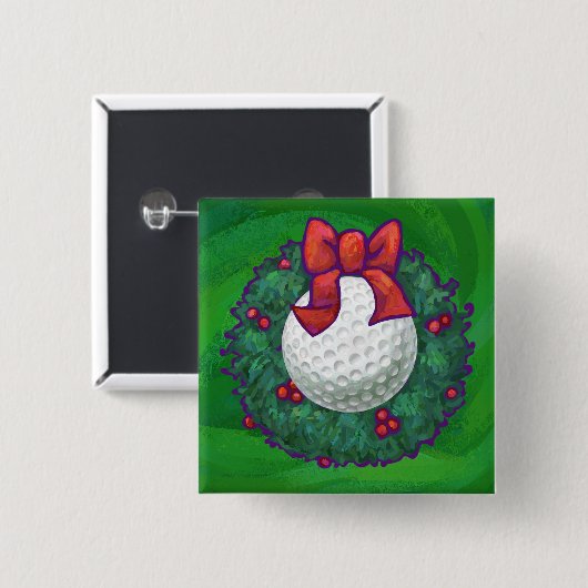 Golf Ball-kerstmis met groen Vierkante Button 5,1 Cm (Voorkant /achterkant)