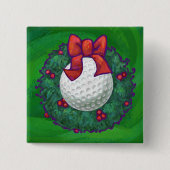 Golf Ball-kerstmis met groen Vierkante Button 5,1 Cm (Voorkant)