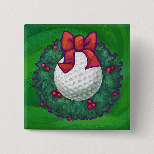 Golf Ball-kerstmis met groen Vierkante Button 5,1 Cm (Voorkant)