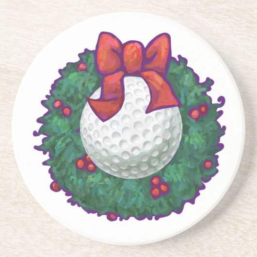 Golf Ball Kerstmis Zandsteen Onderzetter (Voorkant)