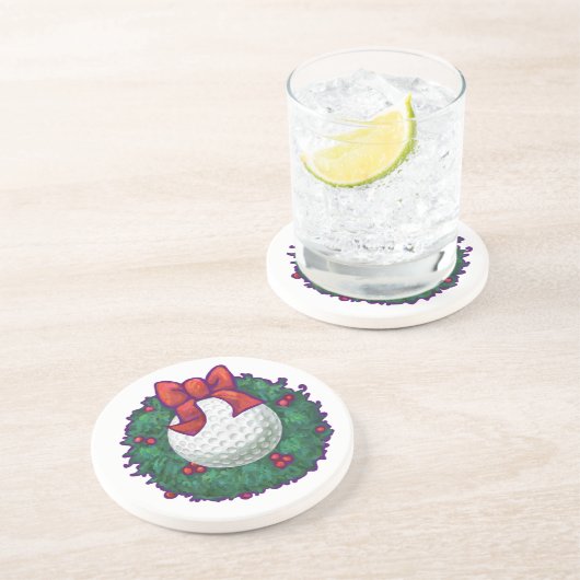 Golf Ball Kerstmis Zandsteen Onderzetter (Zijkant)