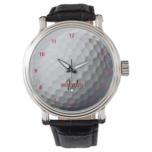 Golf Ball Kijk Gepersonaliseerd Monogram Horloge (Voorkant)