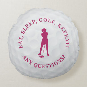 Golf Ball Lady Golfer Silhouette Cute Custom Roze Rond Kussen