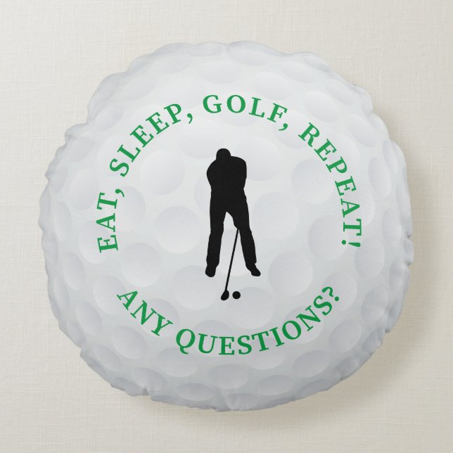 Golf Ball Male Golfer Silhouette Cute Green Black Rond Kussen (Voorkant)