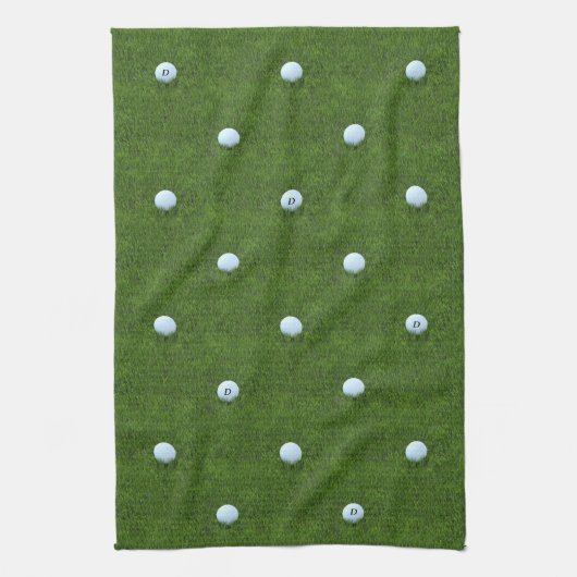 Golf Ball Monogram Green Golfer Kitchen Towel Theedoek (Verticaal)