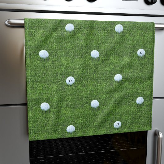 Golf Ball Monogram Green Golfer Kitchen Towel Theedoek