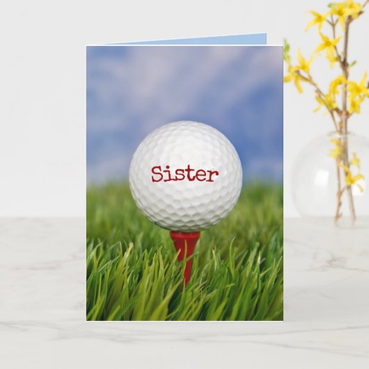 Golf Ball on T-shirt voor zuster's Birthday Card Kaart (Gele Bloem)