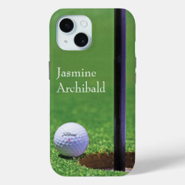 Golf ball on the edge of cup Close-up Personalize iPhone 15 Case