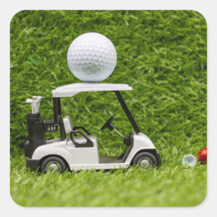Golf Ball op Golf Cart over groene gras Vierkante Sticker