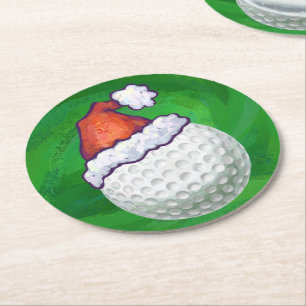 Golf Ball-Pet met kerstmis op groen Ronde Kartonnen Onderzetter