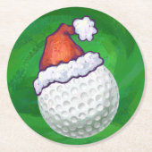Golf Ball-Pet met kerstmis op groen Ronde Kartonnen Onderzetter (Voorkant)
