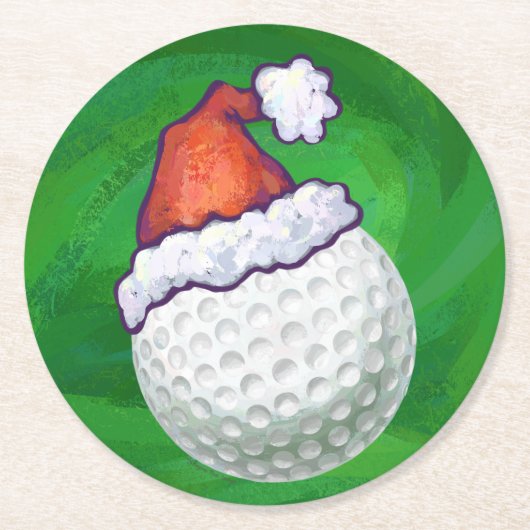 Golf Ball-Pet met kerstmis op groen Ronde Kartonnen Onderzetter (Voorkant)