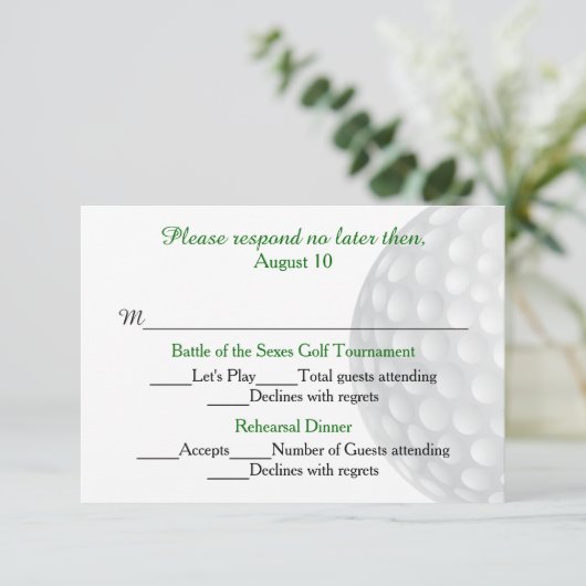 Golf Ball pre Weddenschap RSVP-kaart RSVP Kaartje (Staand voorkant)