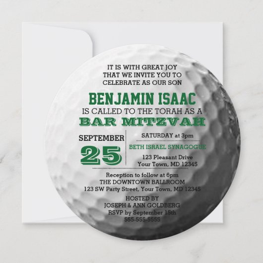 Golf Ball Ronde Bar Mitzvah Uitnodiging (Voorkant)
