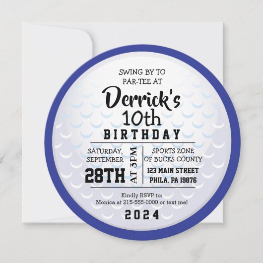GOLF BALL ROUND BLUE Birthday Party Invitation Kaart (Voorkant)