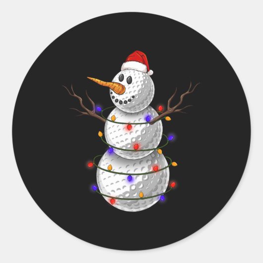 Golf Ball Snowman Christmas Lights Funny Snowman S Ronde Sticker (Voorkant)