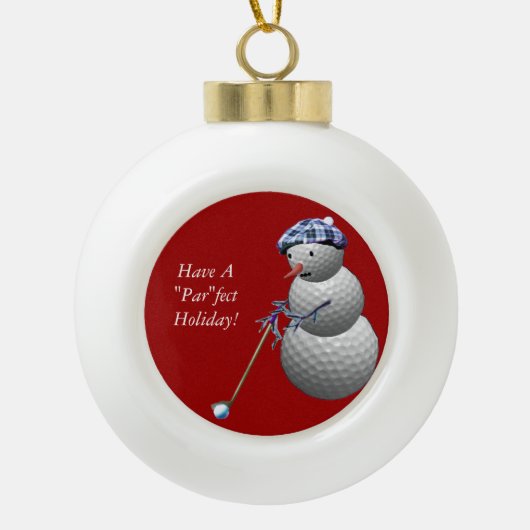 Golf Ball Snowman Keramische Bal Ornament (Voorkant)