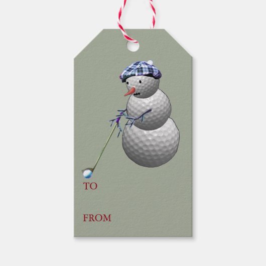 Golf Ball Snowman Kerstmis Cadeaulabel (Voorkant)