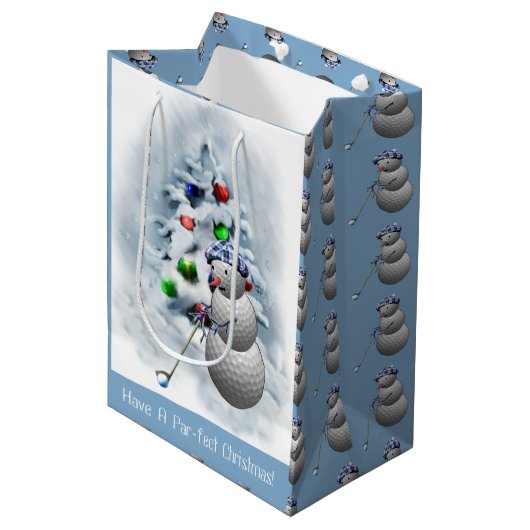 Golf Ball Snowman Kerstmis Medium Cadeauzakje (Voorkant Gekanteld)