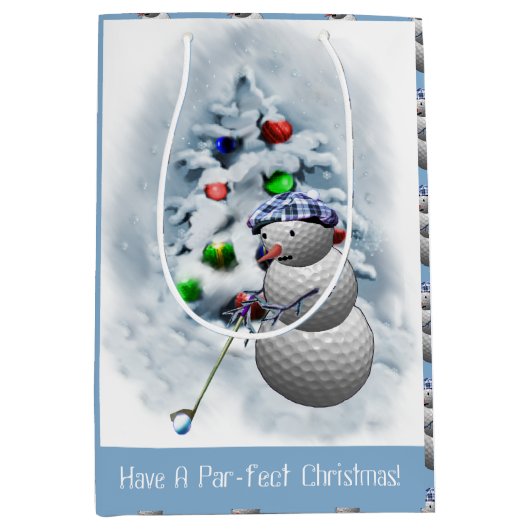 Golf Ball Snowman Kerstmis Medium Cadeauzakje (Voorkant)