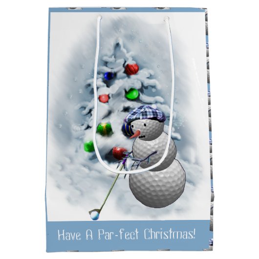 Golf Ball Snowman Kerstmis Medium Cadeauzakje (Achterkant)