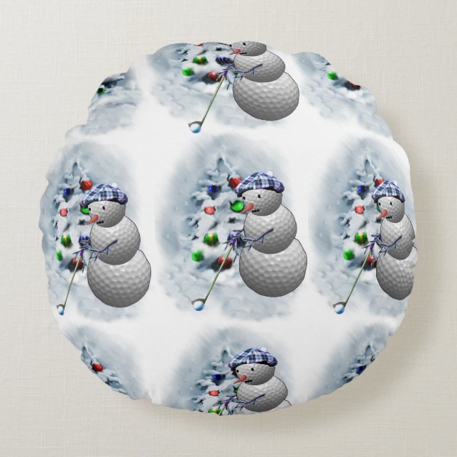 Golf Ball Snowman Kerstmis Rond Kussen (Voorkant)