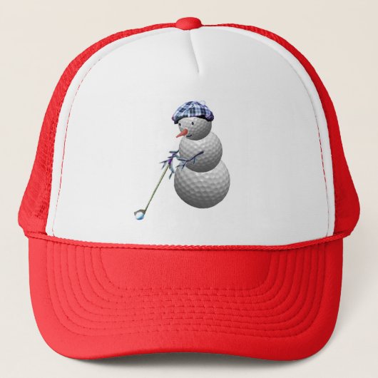 Golf Ball Snowman Kerstmis Trucker Pet (Voorkant)