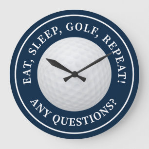Golf Ball Sports Funny Golfing Quote Modern Blue Grote Klok
