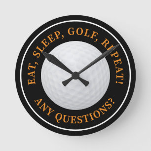 Golf Ball Sports Golfing Quote Modern Black Sinaas Ronde Klok