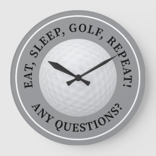 Golf Ball Sports Golfing Quote Modern Trendy Grey Grote Klok