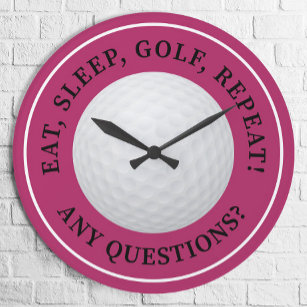 Golf Ball Sports Modern Golfing Quote Girly Pink Ronde Klok