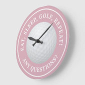 Golf Ball Sports Modern Golfing Quote Trendy Roze Grote Klok (Hoek)