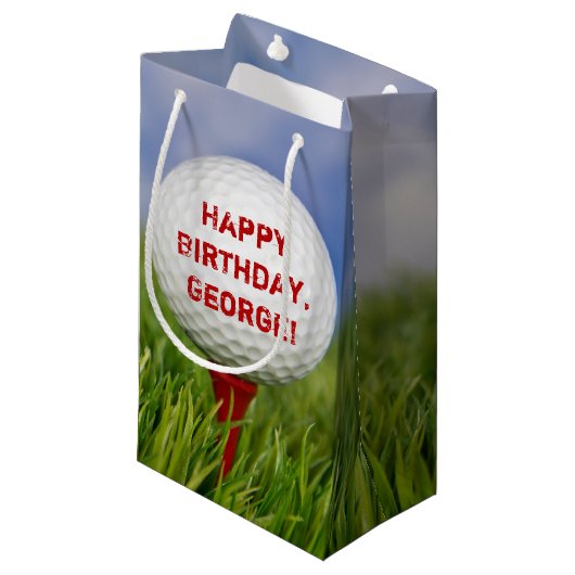 Golf Ball Verjaardag Klein Cadeauzakje (Voorkant Gekanteld)