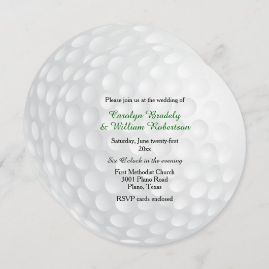 Golf Ball Wedding Invitation Kaart (Voorkant / Achterkant)