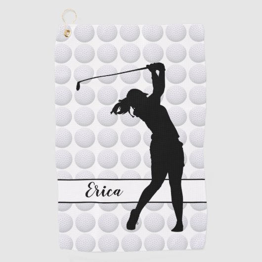 Golf Balls Girl Golfer Persoonlijke Golfhanddoek (Voorkant)