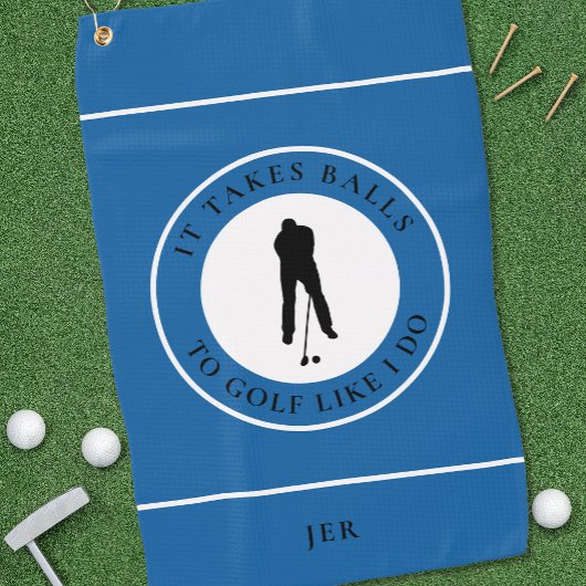 Golf Balls Humor Golfer Pun Monogram Blue Black Golfhanddoek