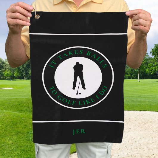 Golf Balls Humor Golfer Sports Pun Monogram Black Golfhanddoek