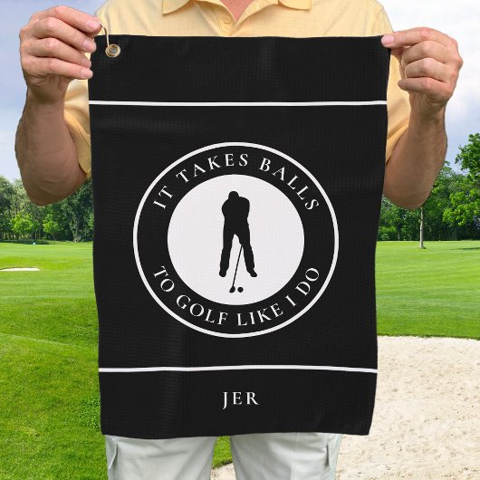 Golf Balls Humor Golfer Sports Pun Monogram Black Golfhanddoek