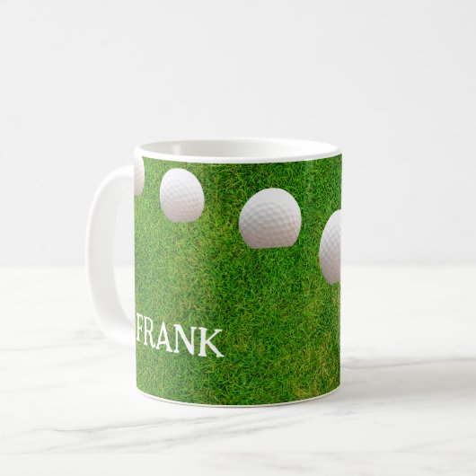 Golf Balls on Freshly Cut Grass Personalized Koffiemok (Voorkant links)